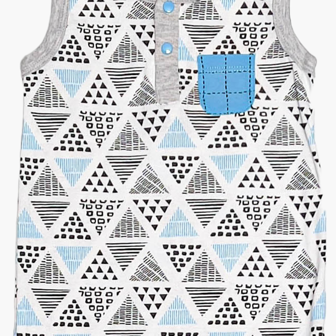 BLACK AND BLUE PATTERNED ROMPER
