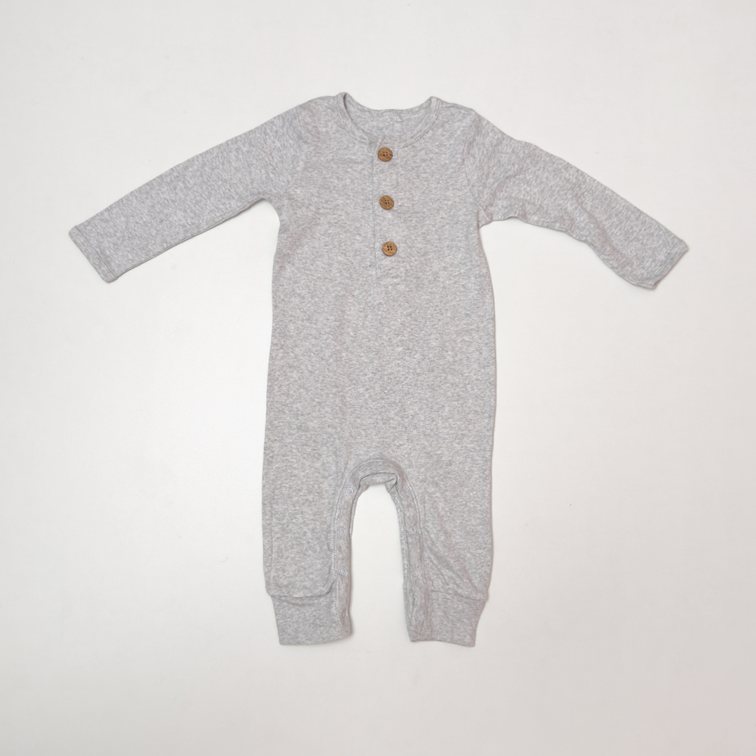 GREY PLAIN BUTTON ROMPER