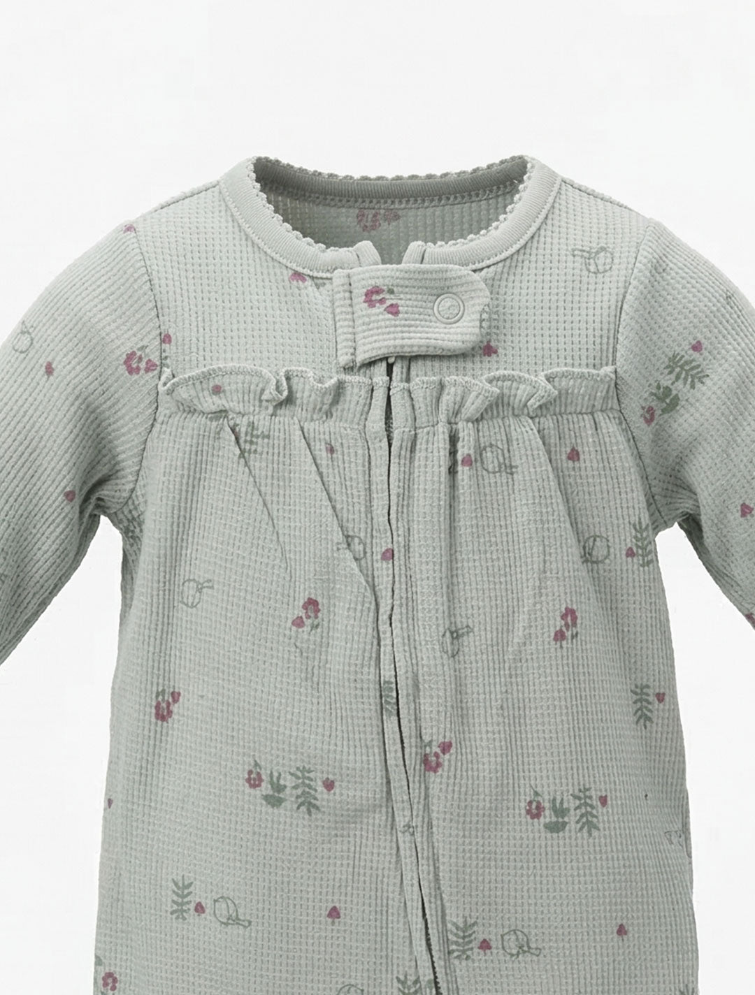 SAGE GREEN KNITTED FLORAL ZIPPER SLEEPSUIT