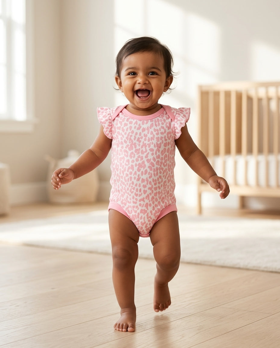 Pink patterned ruffles onesie