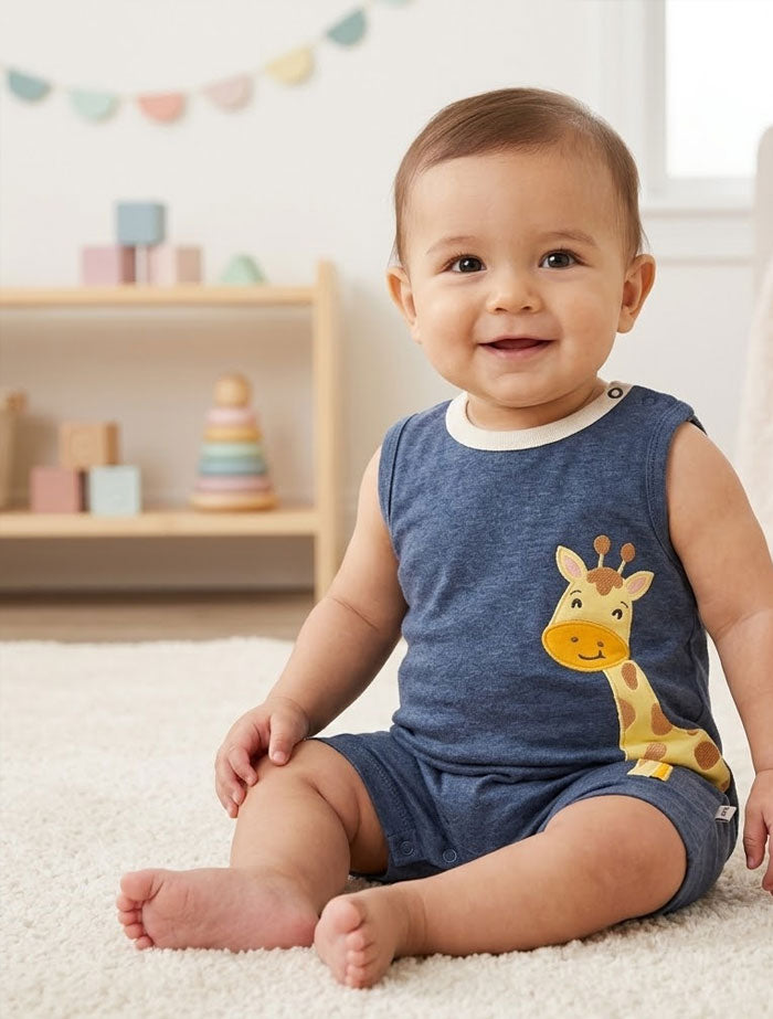 Blue giraffe boys jumpsuit