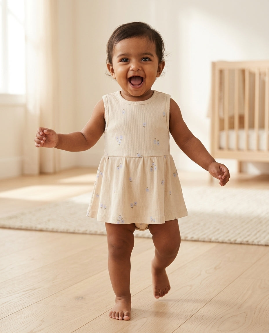 Beige floral ribbed sunsuit