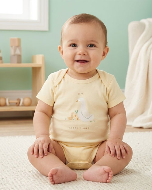 Yellow duck printed onesie