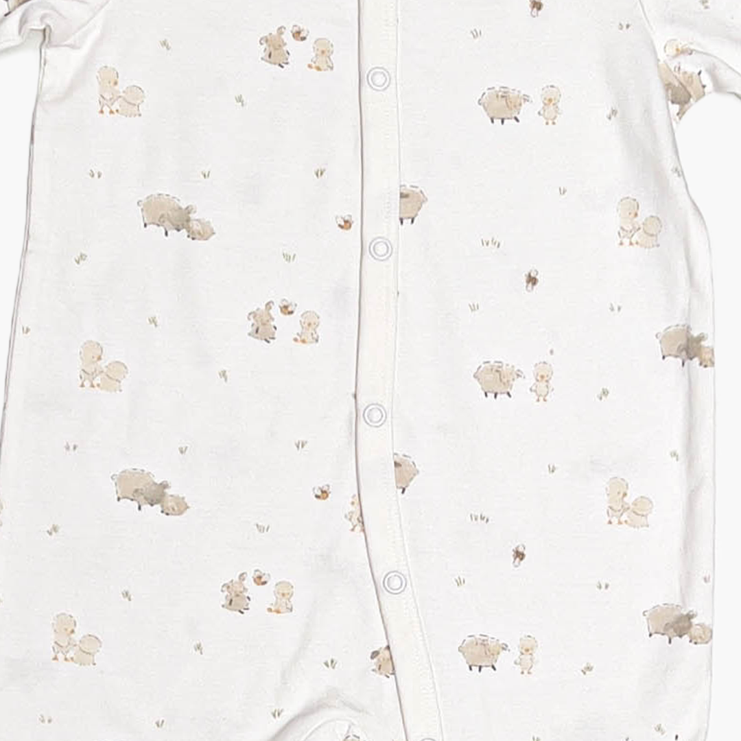 WHITE SHEEP PATTERNED SLEEPSUIT