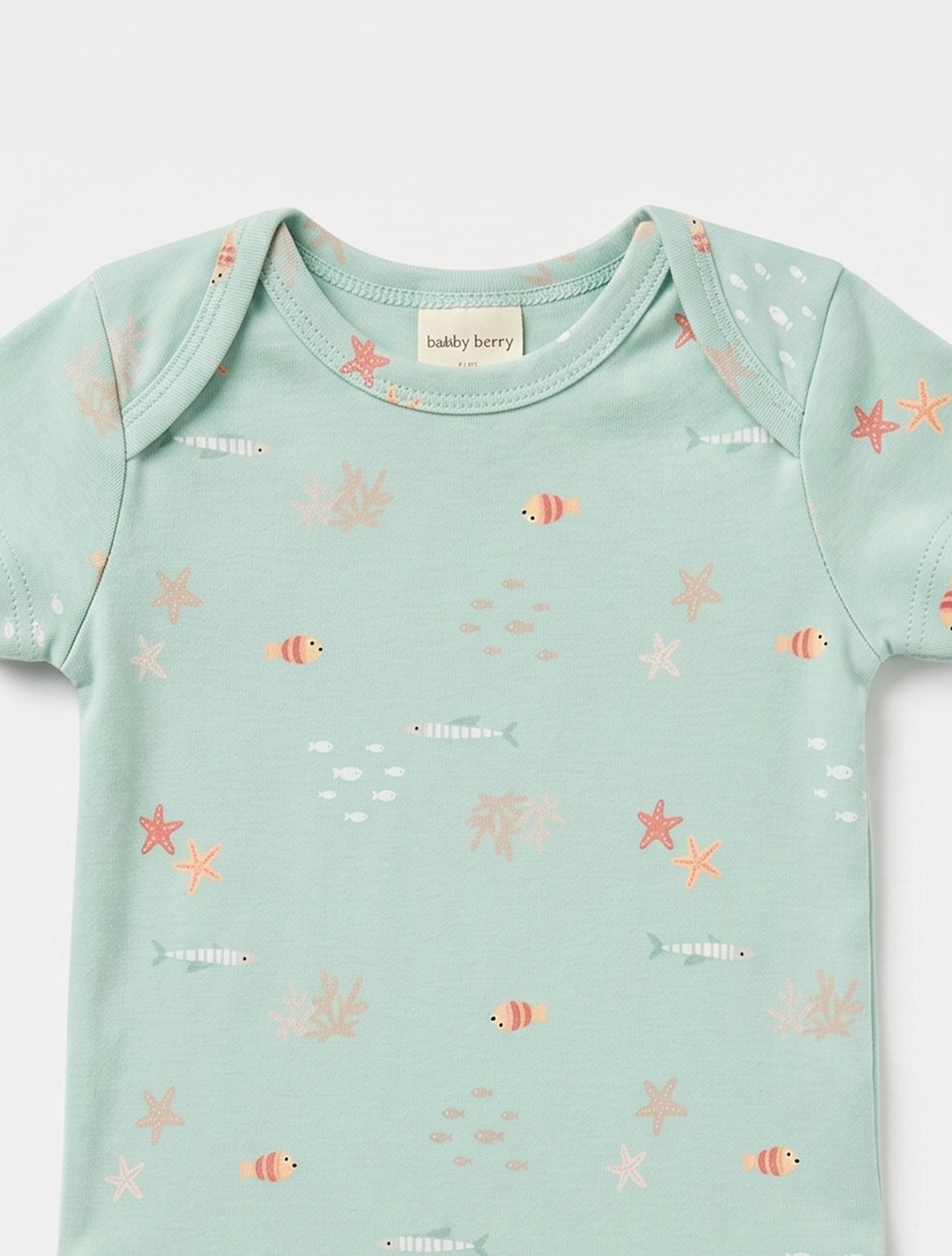 MINT GREEN OCEANS PRINTED ONESIE
