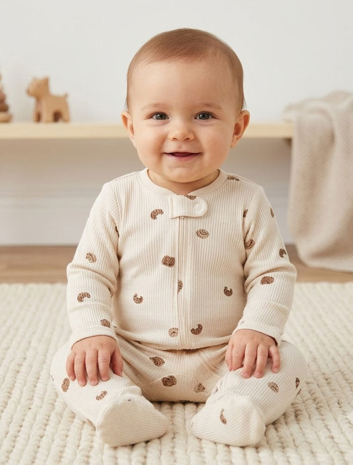 Beige knitted 2 way zipper sleepsuit