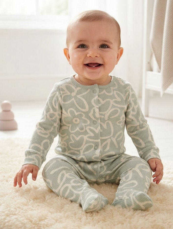 Sage green floral button sleep suits
