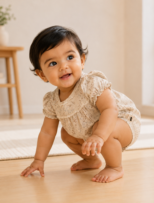 Beige floral fancy onesie