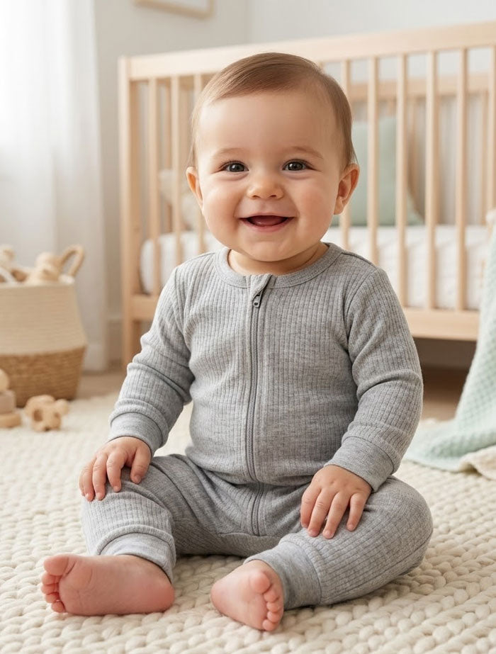 Grey 2 way zipper ribbed romper