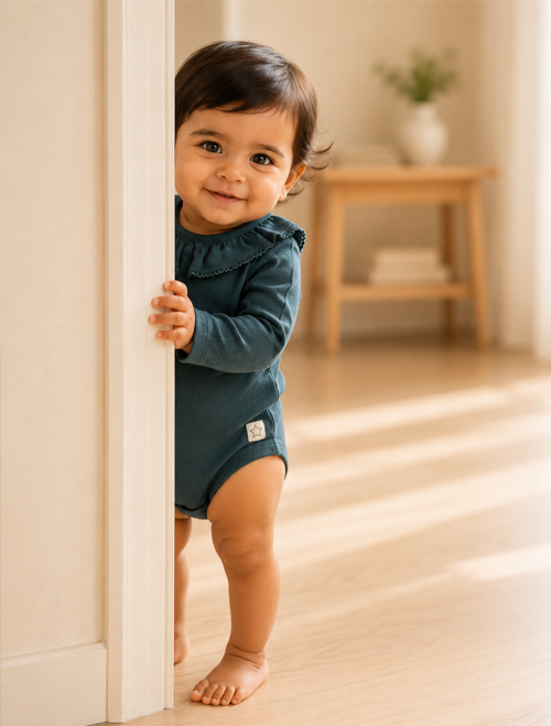 Dark green pointelle ruffles onesie