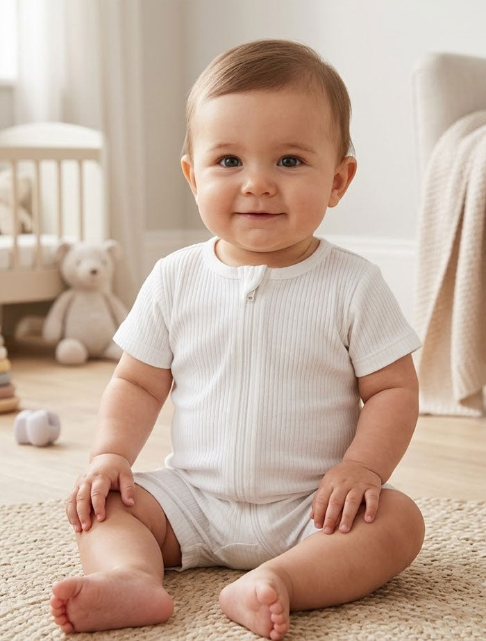 White 2 way zipper ribbed jumpsuit