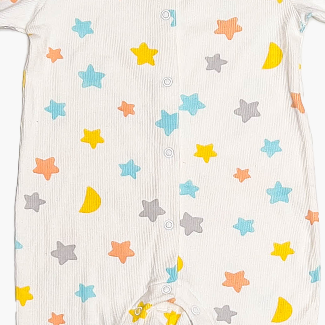 WHITE STARS RIBBED ROMPER