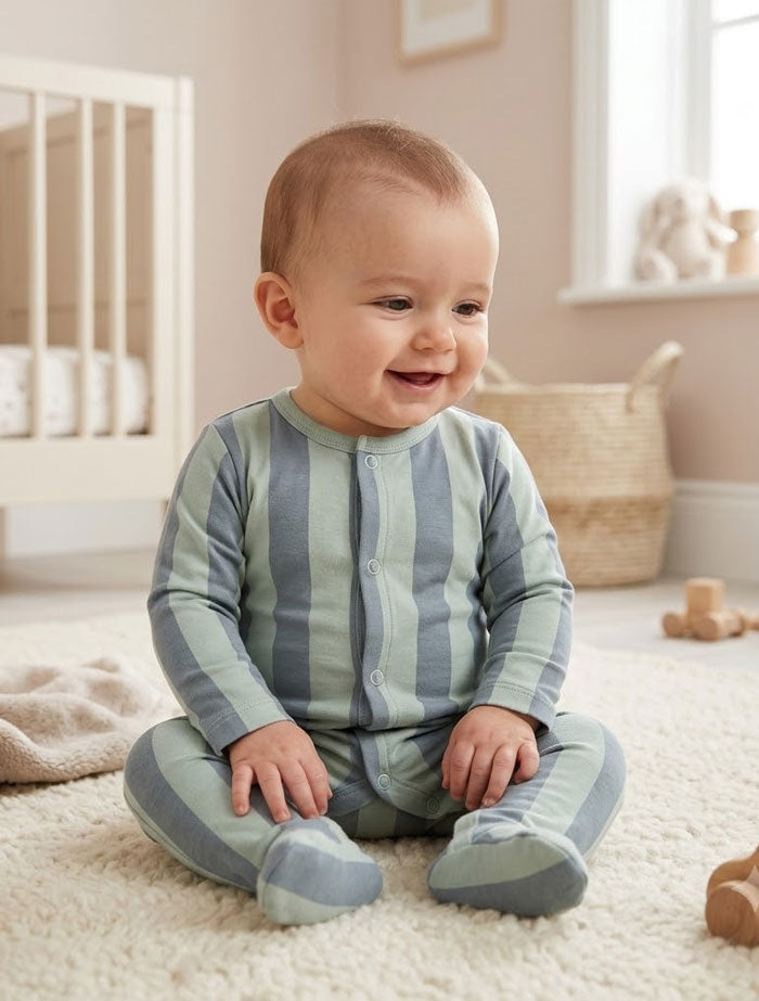 Blue stripes button sleepsuit