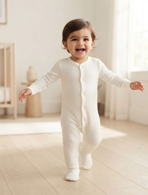 White ribbed button sleepsuit