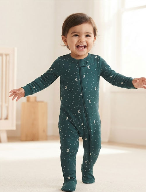 Green star printed zipper sleepsuit