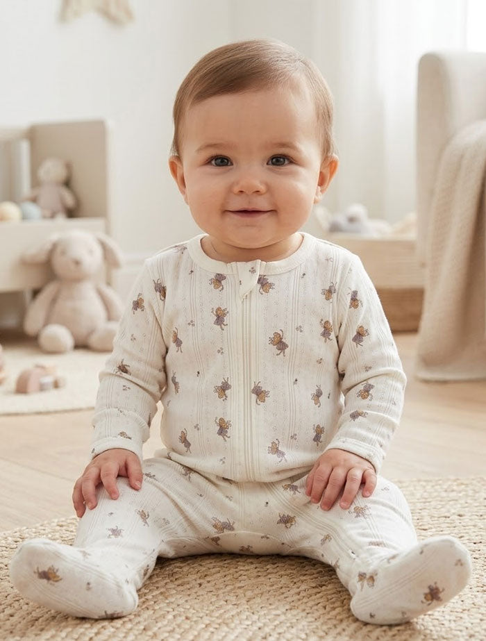 Lavender pointelle 2 way zipper sleep suit