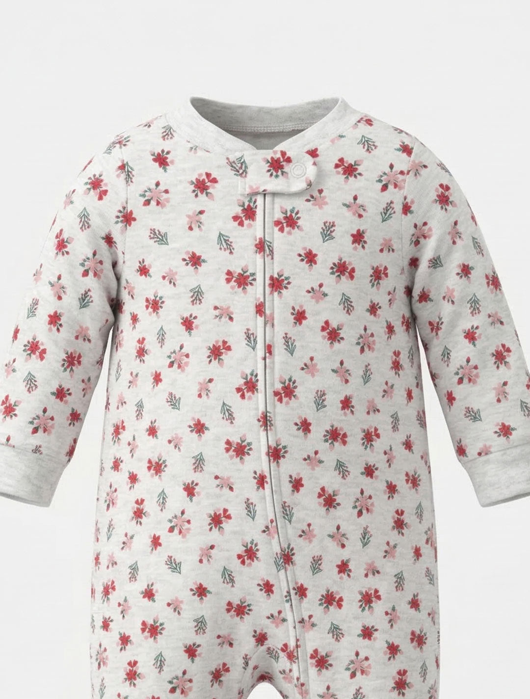 GREY RED FLORAL ZIPPER SLEEPSUIT