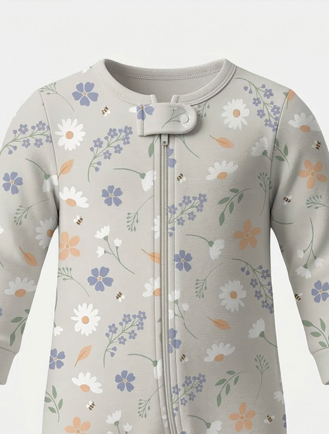 GREY GREEN FLORAL ZIPPER SLEEPSUIT