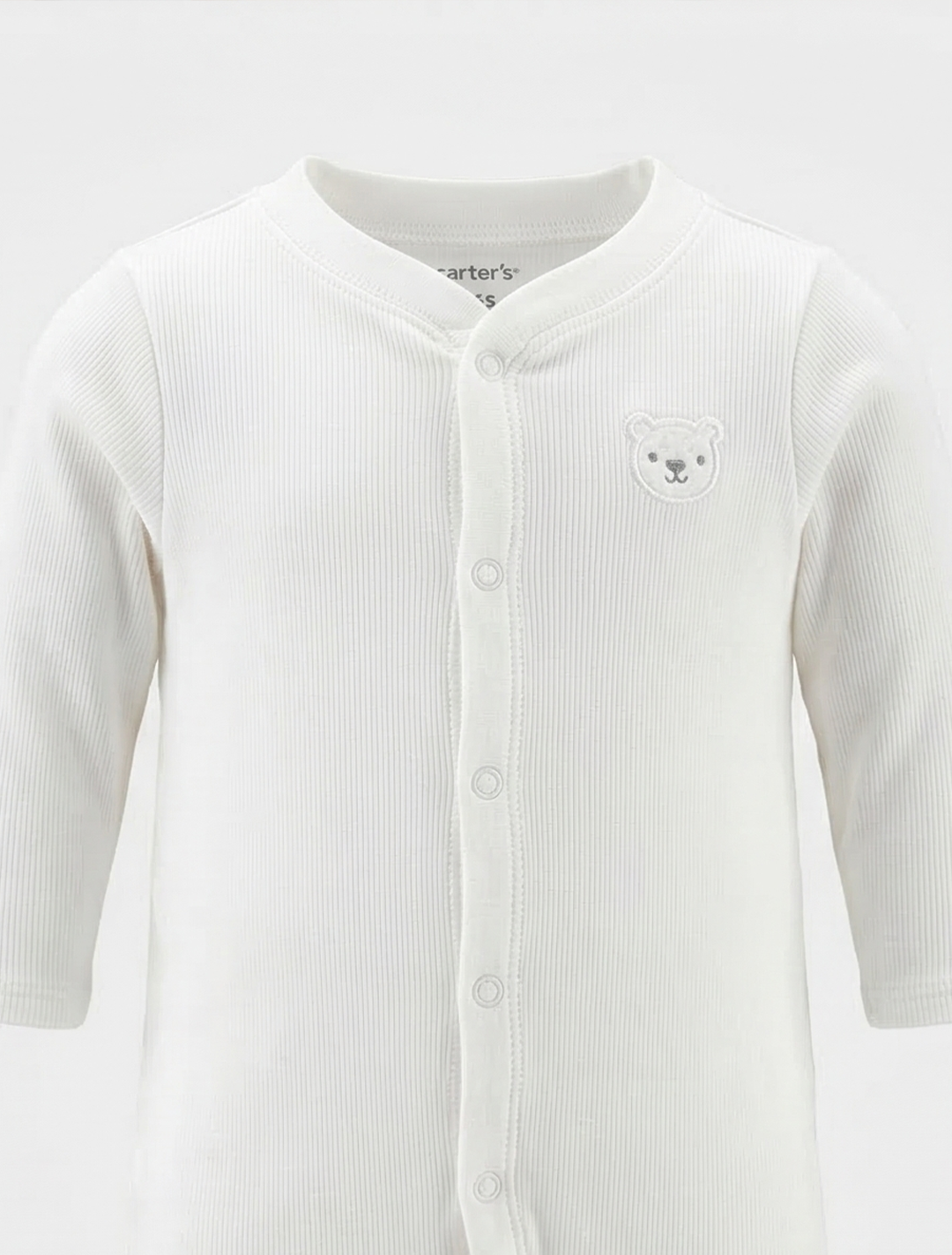 WHITE RIBBED BEAR SLEEPSUIT