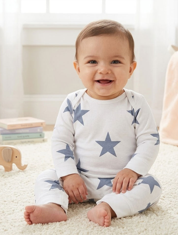 Blue star printed romper