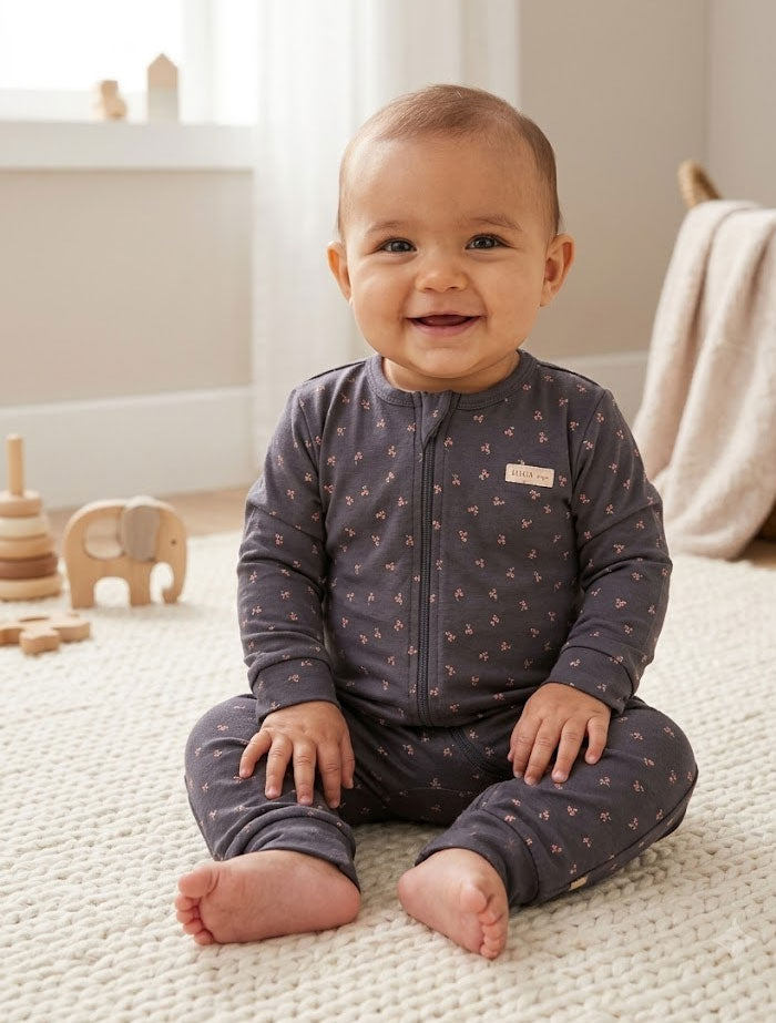 Dark grey berry zipper romper