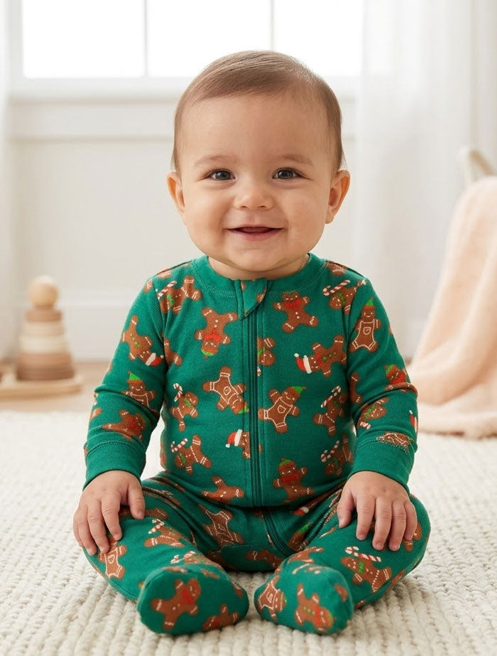 Green gingerbread 2 way zipper sleepsuit