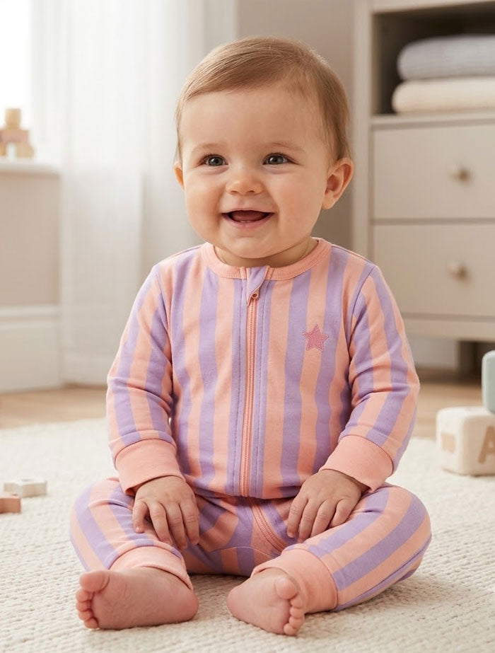 Peach and lavender zipper romper