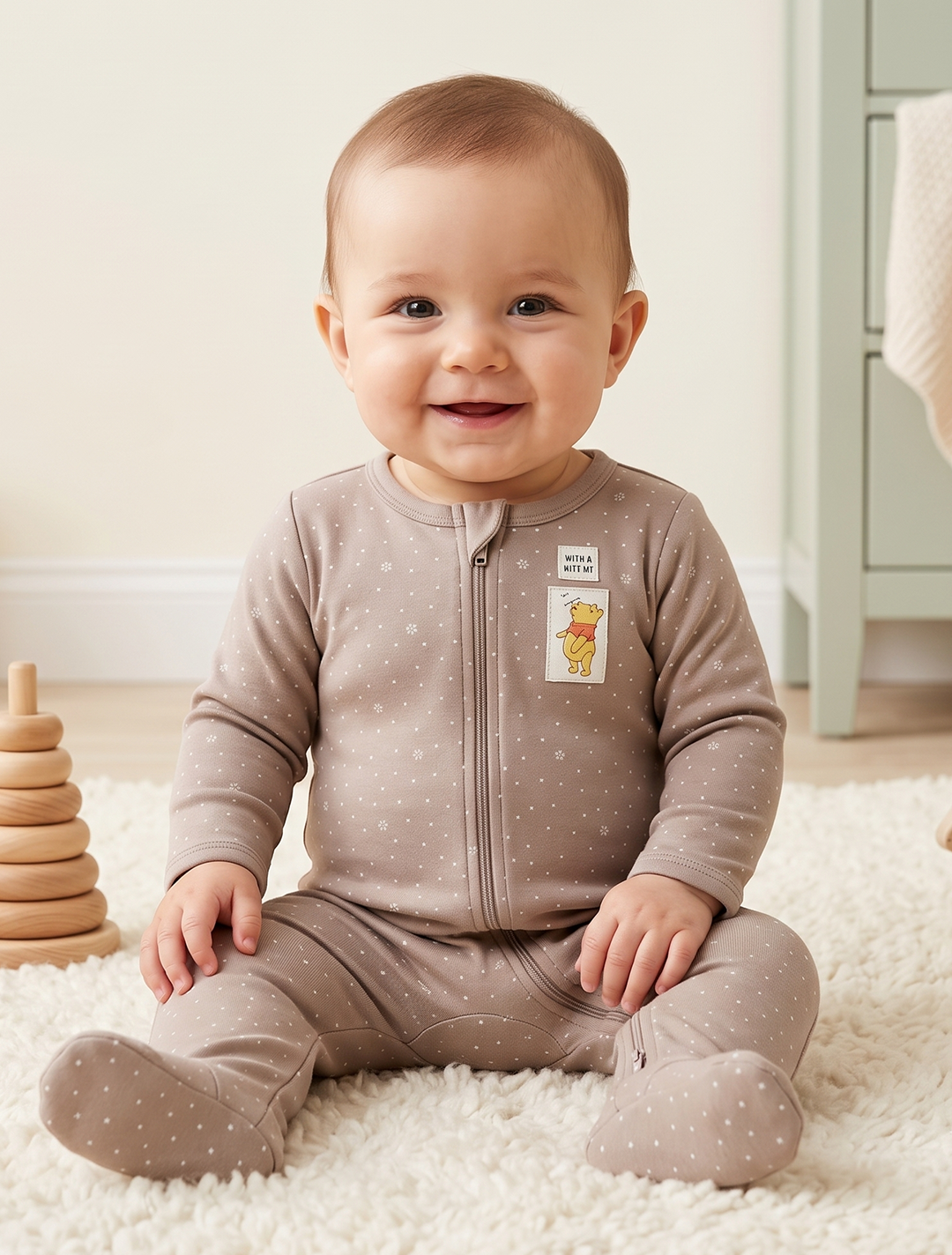 Brown unisex zipper sleepsuit