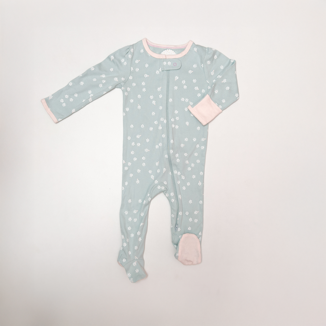 AQUA BLUE FLORAL ZIPPER SLEEPSUIT