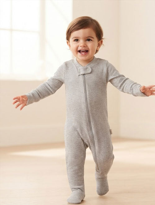 Grey ribbed zipper sleepsuit