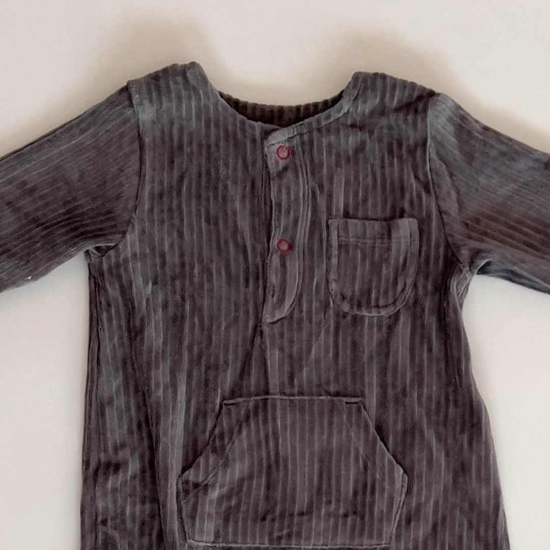 GREY VELVET RIBBED ROMPER