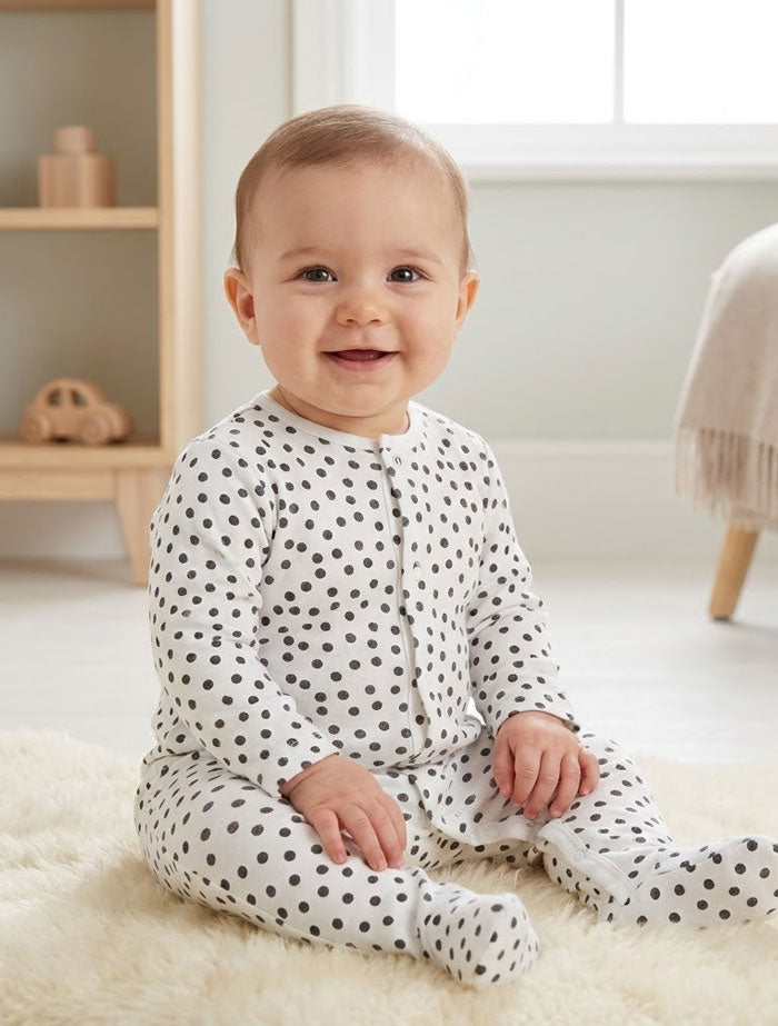 Black dotted button sleep suit