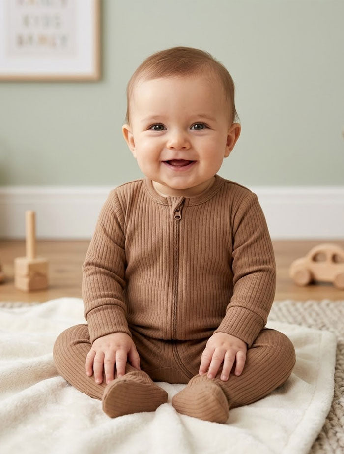 Coffee brown ribbed sleepsuit