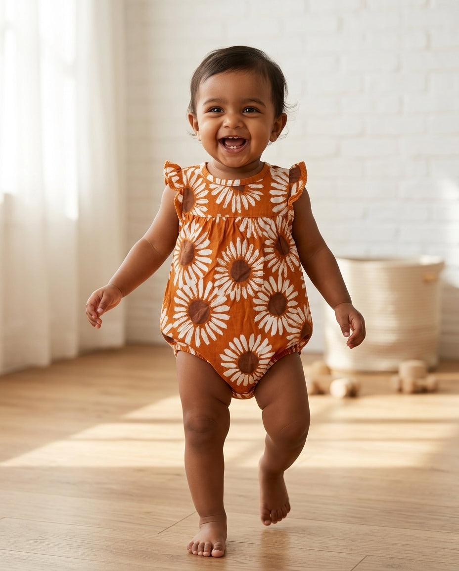 Brown orange floral fancy onesie