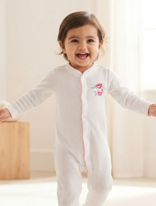 Blue polka dotted floral sleepsuit