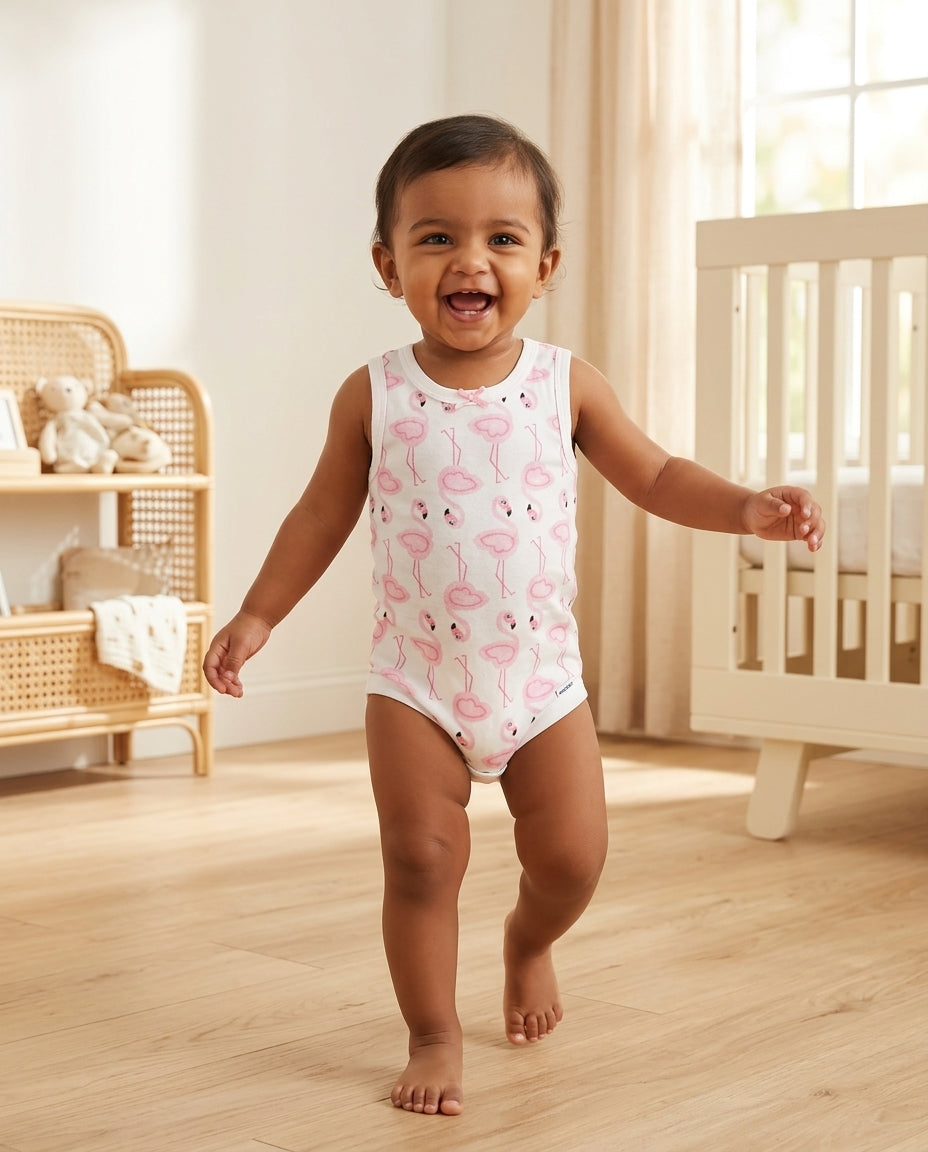 Pink flamingos patterned onesie