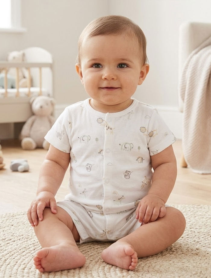 White animal printed button jumpsuit