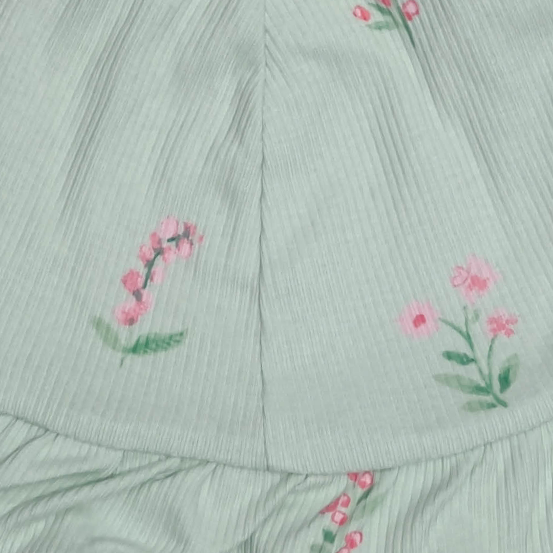 MINT GREEN RIBBED FLORAL ROUND CAP