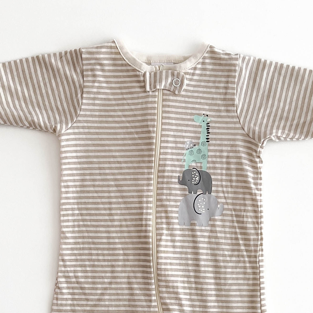 BEIGE STRIPE PRINT SLEEPSUIT