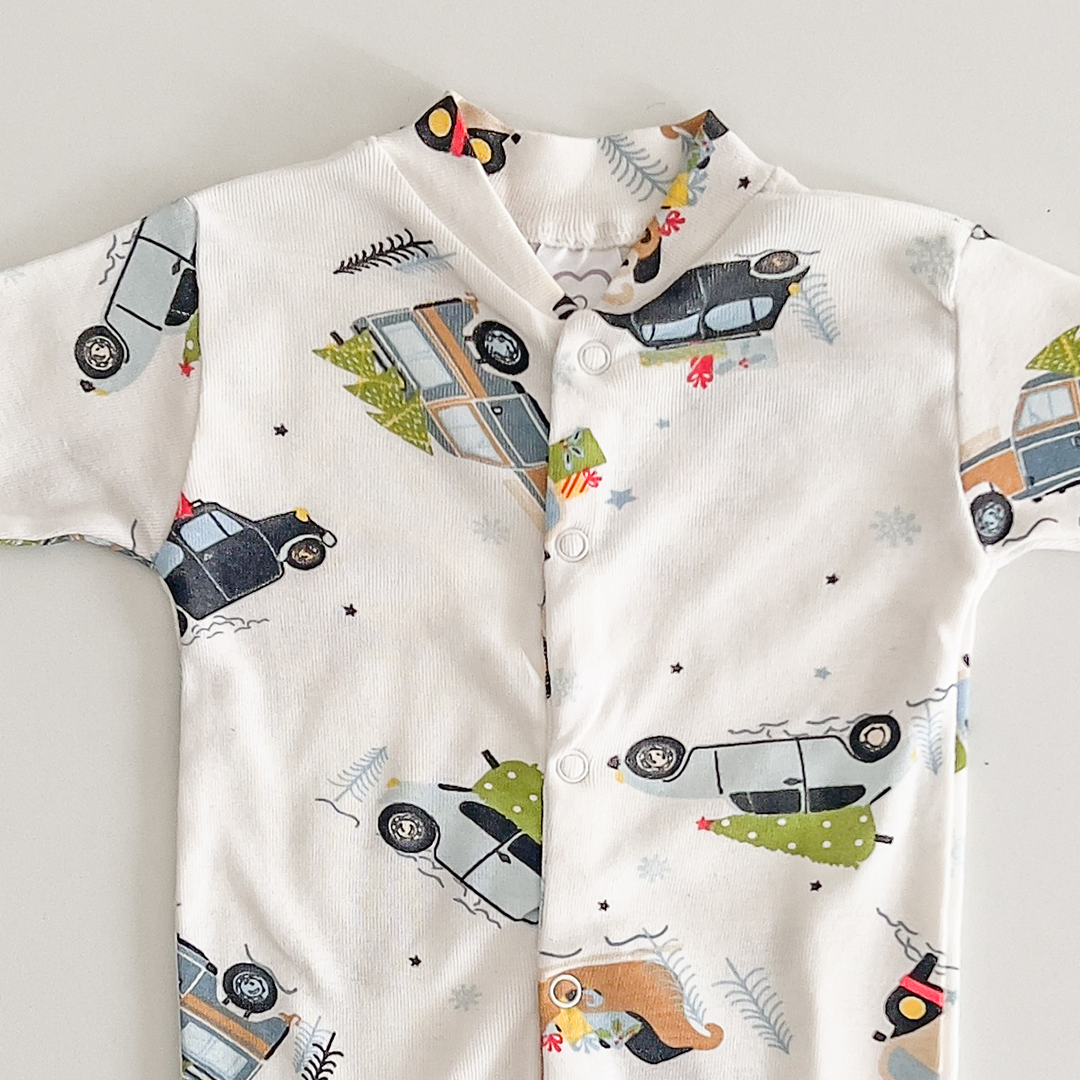 White car patterned sleepsuit