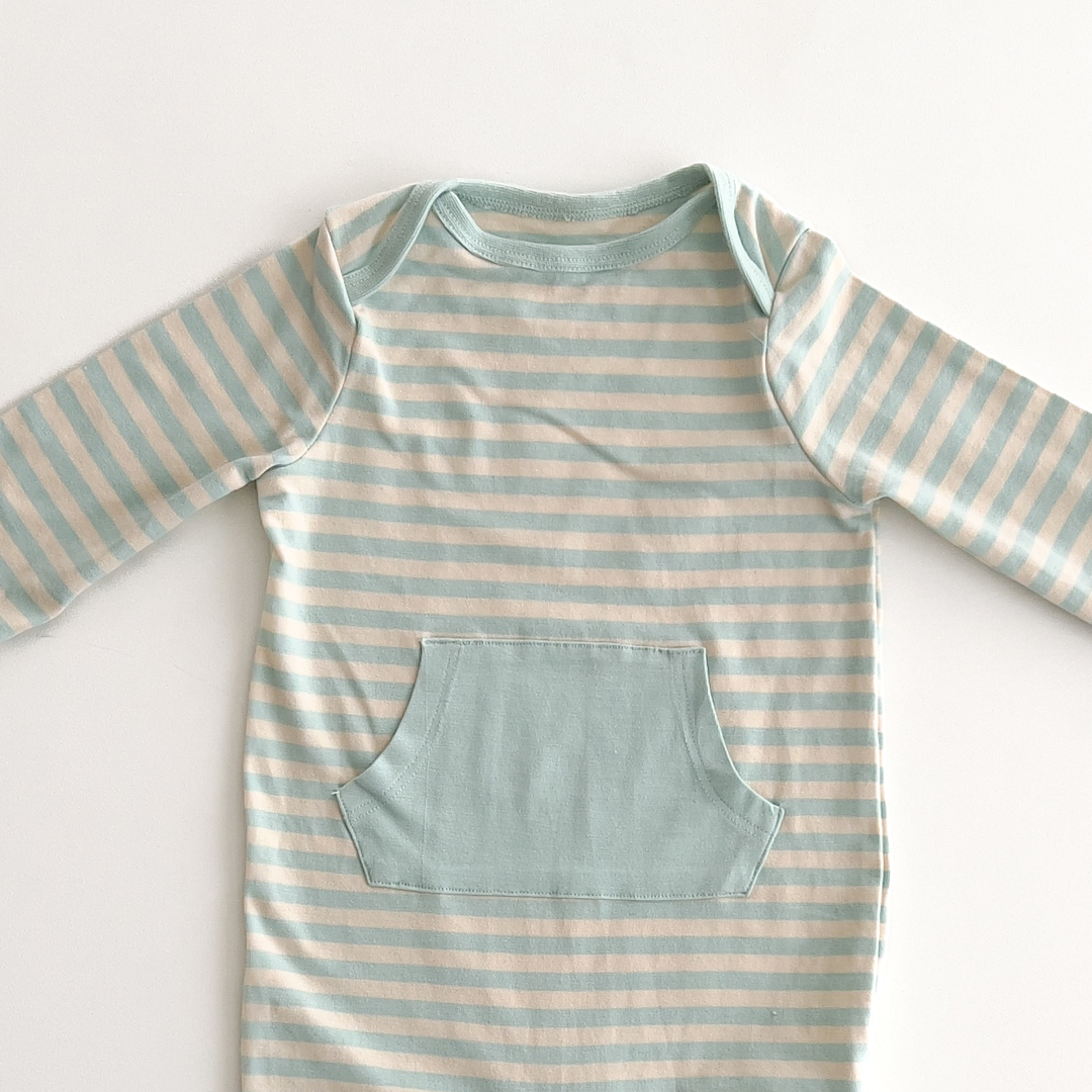 BLUE AND OFF WHITE STRIPES WITH BLUE POCKET ROMPER