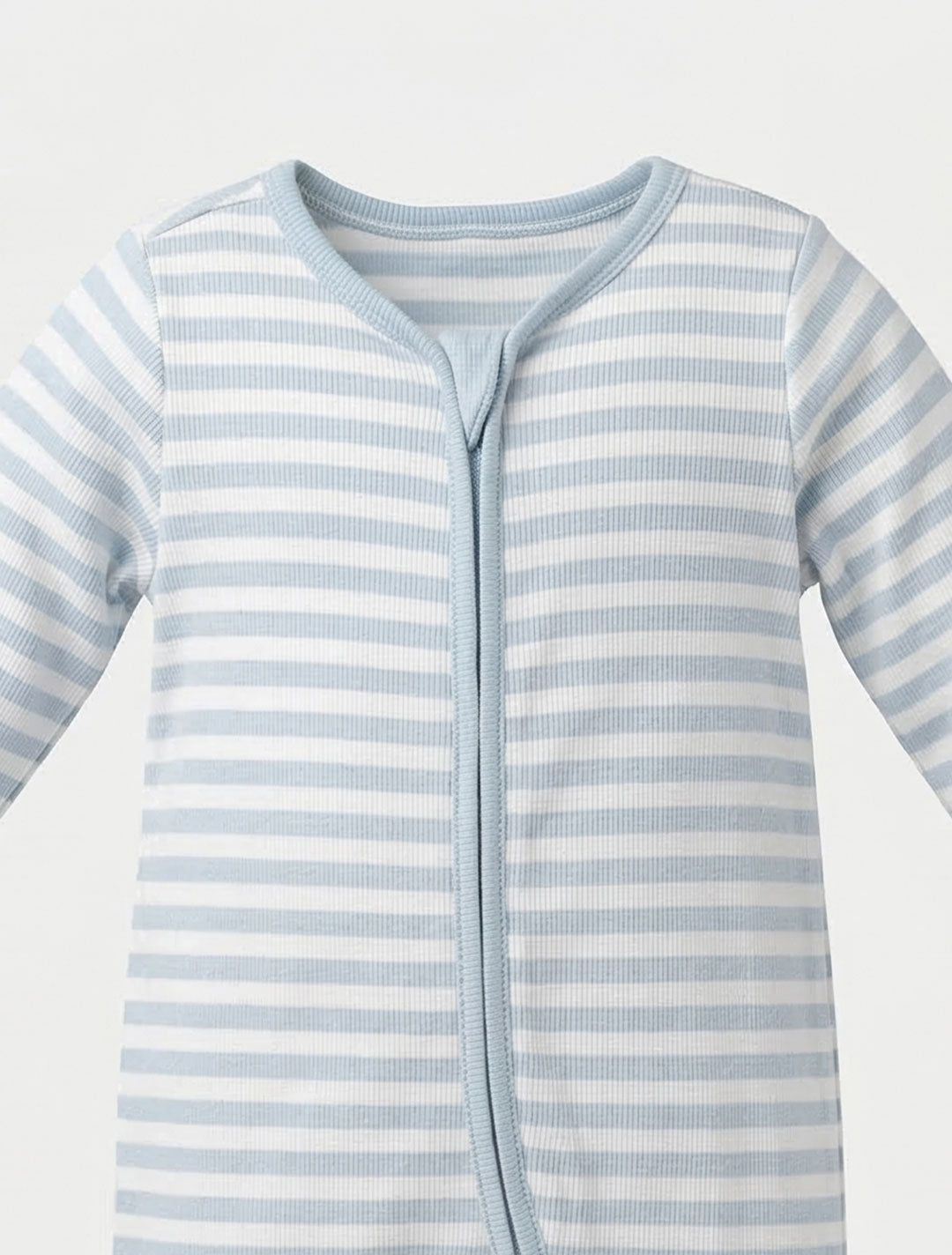BLUE AND WHITE STRIPED RIBBED SLEEPSUIT