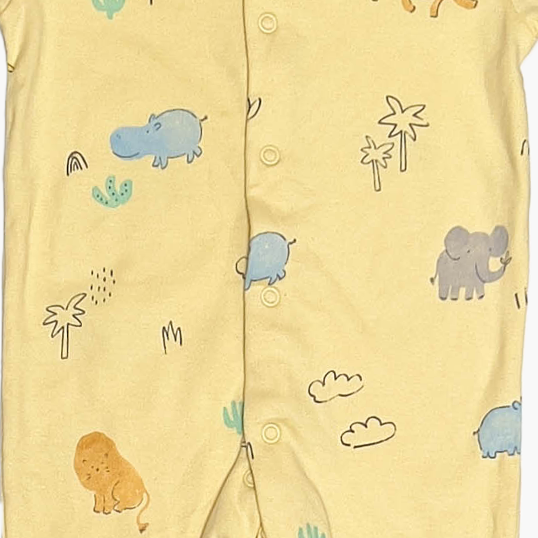 YELLOW ANIMAL PRINTED SLEEPSUIT