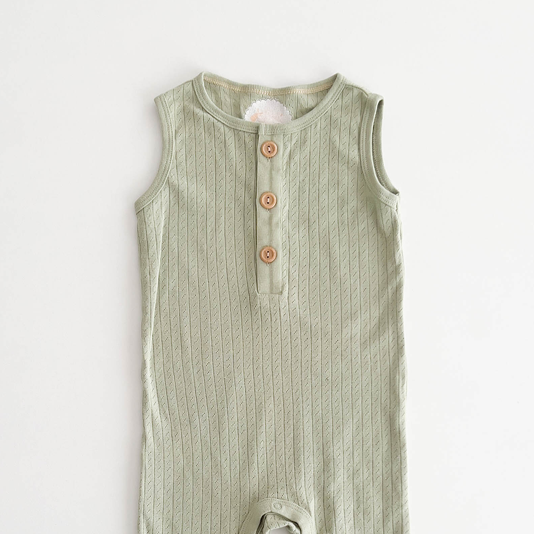 GREEN POINTELLE SLEEVELESS ROMPER