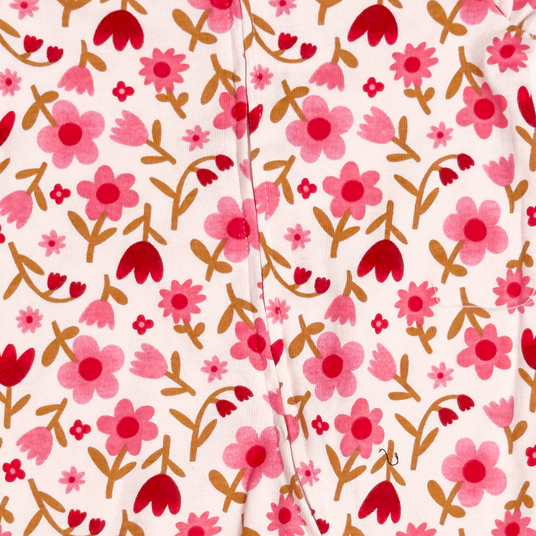 PINK FLORAL RUFFLED SLEEPSUIT