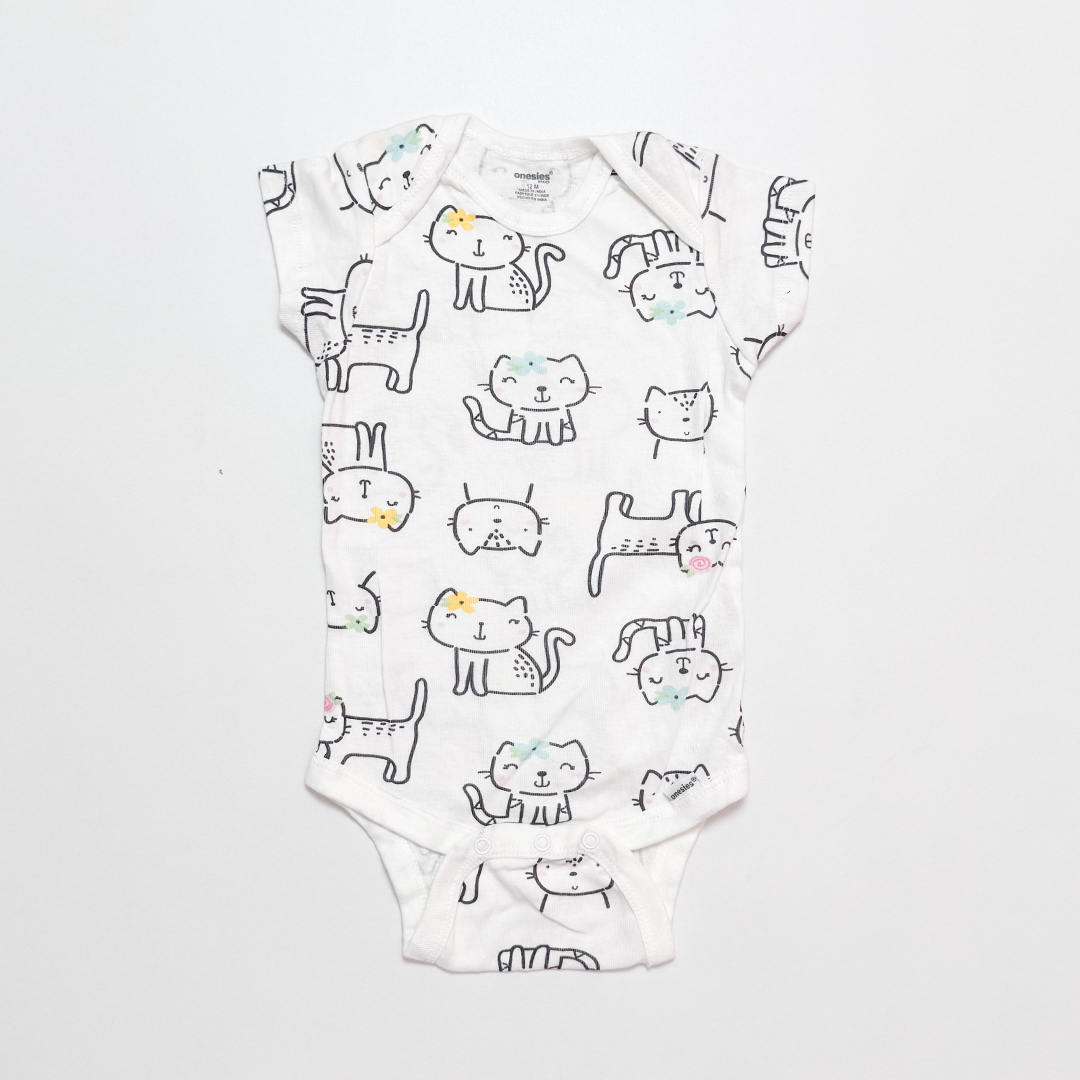 WHITE CAT PRINTED ONESIE