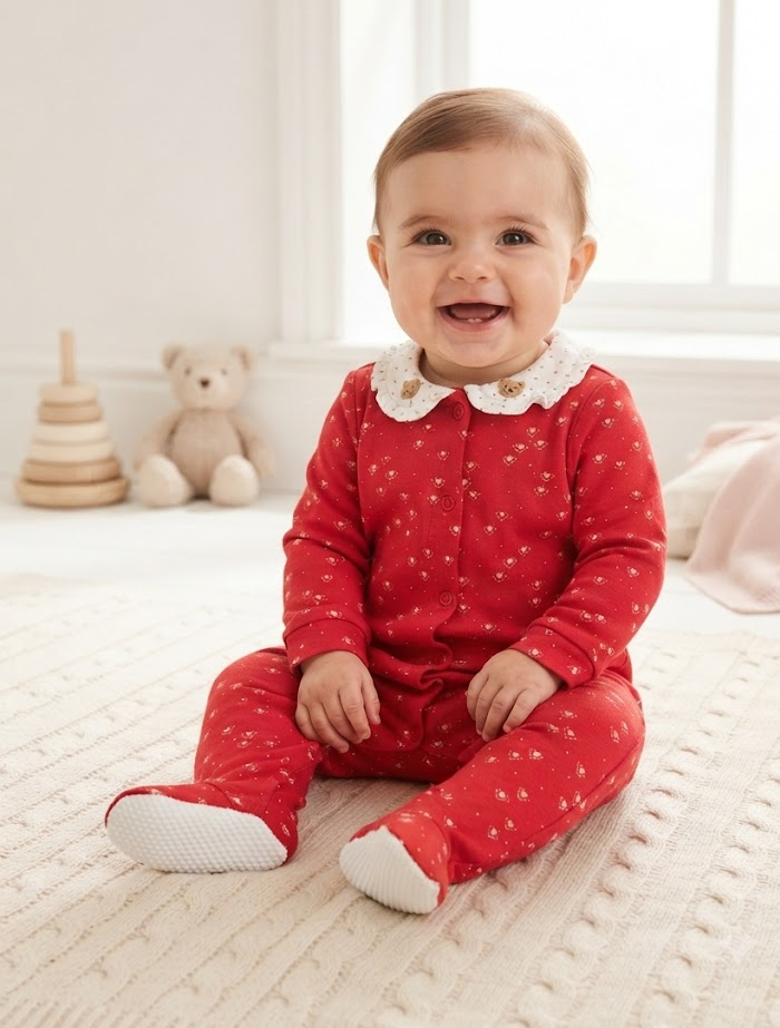 Red patterned button sleepsuit