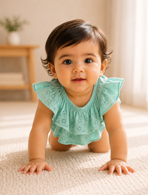 Aqua green ruffles onesie