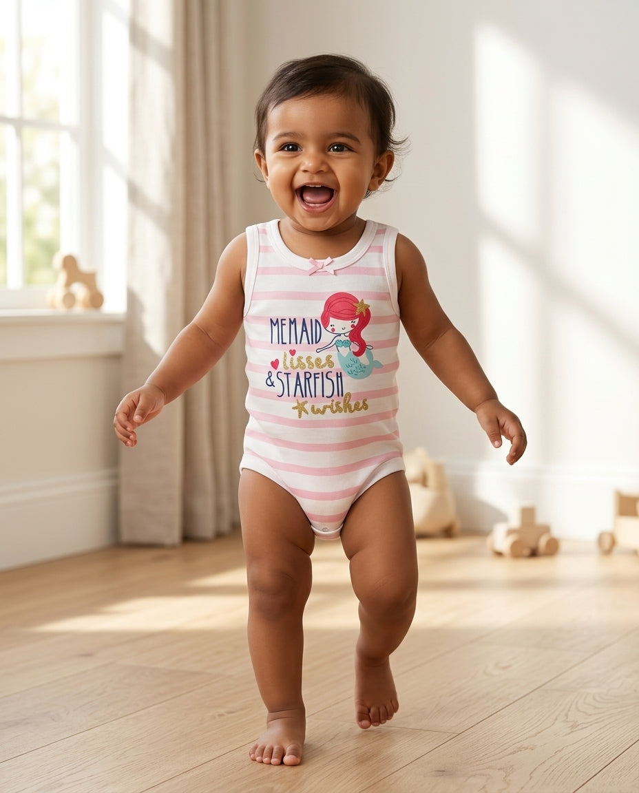 Pink striped sleeveless onesie