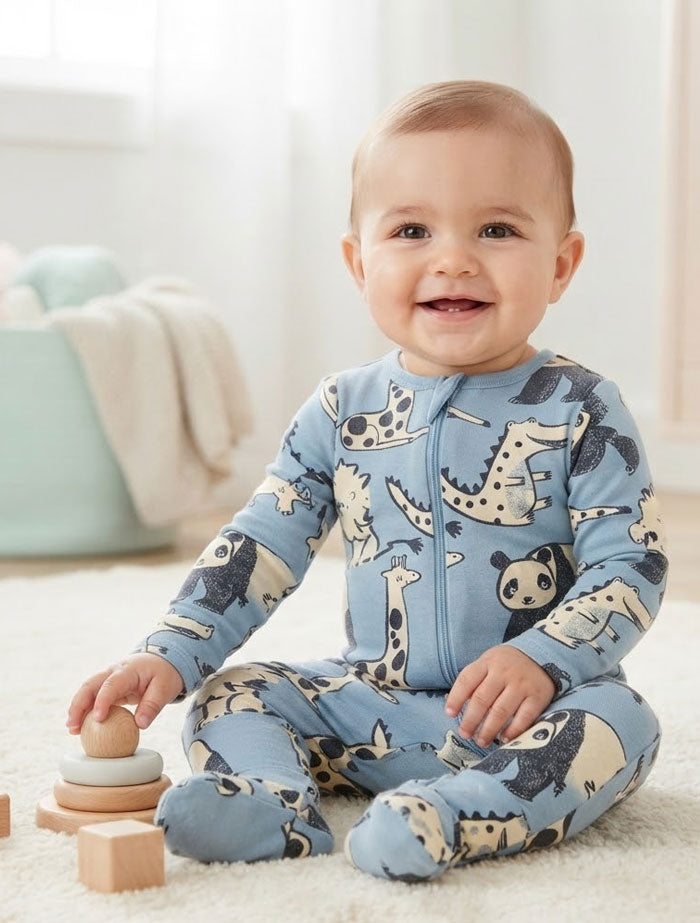 Blue panda zipper sleep suit